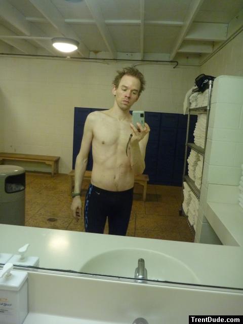 Nike swim jammer in a locker room