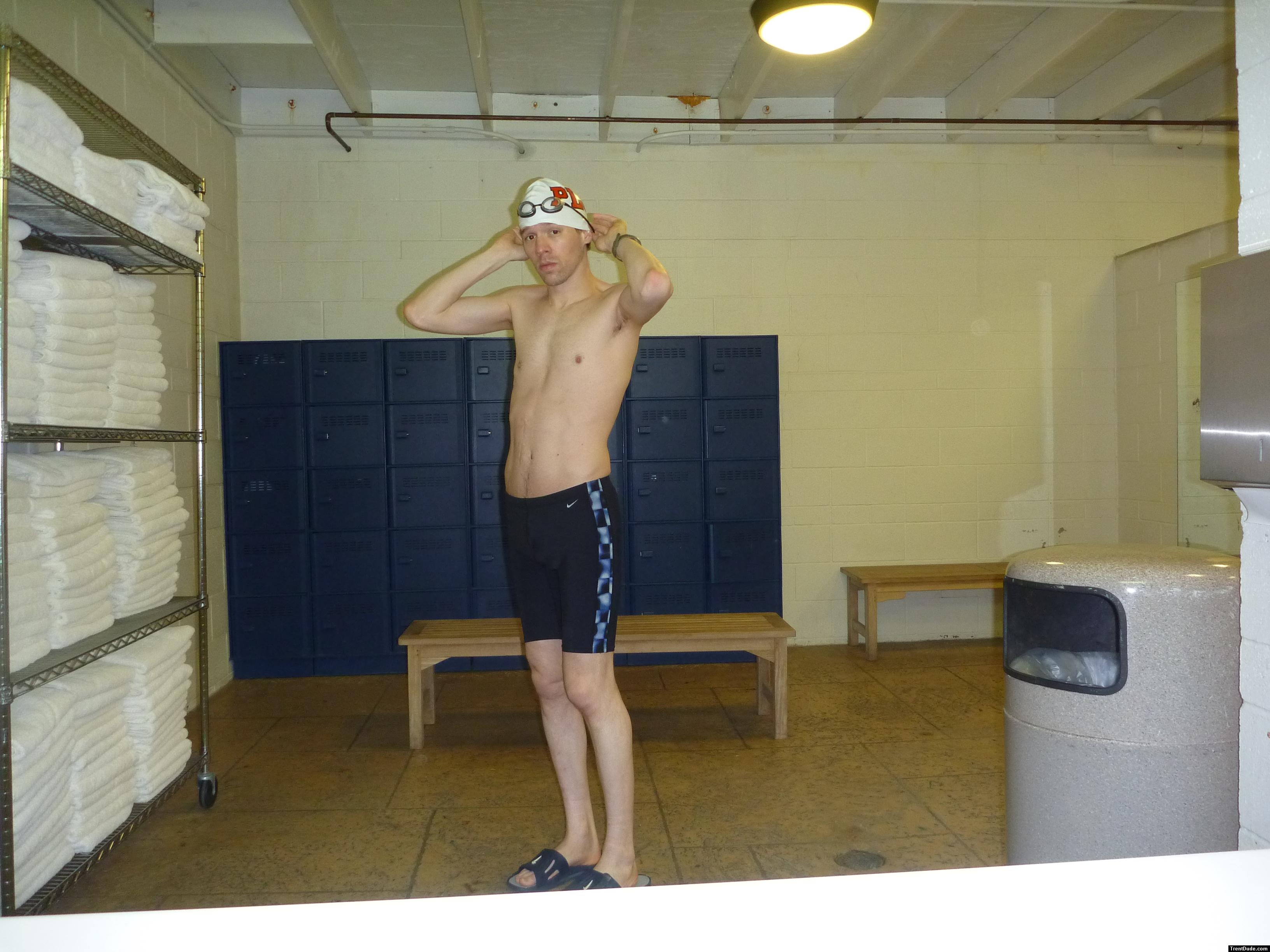 Nike swim jammer in the swim locker room