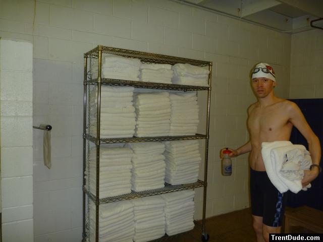 Nike swim jammer in the swim locker room