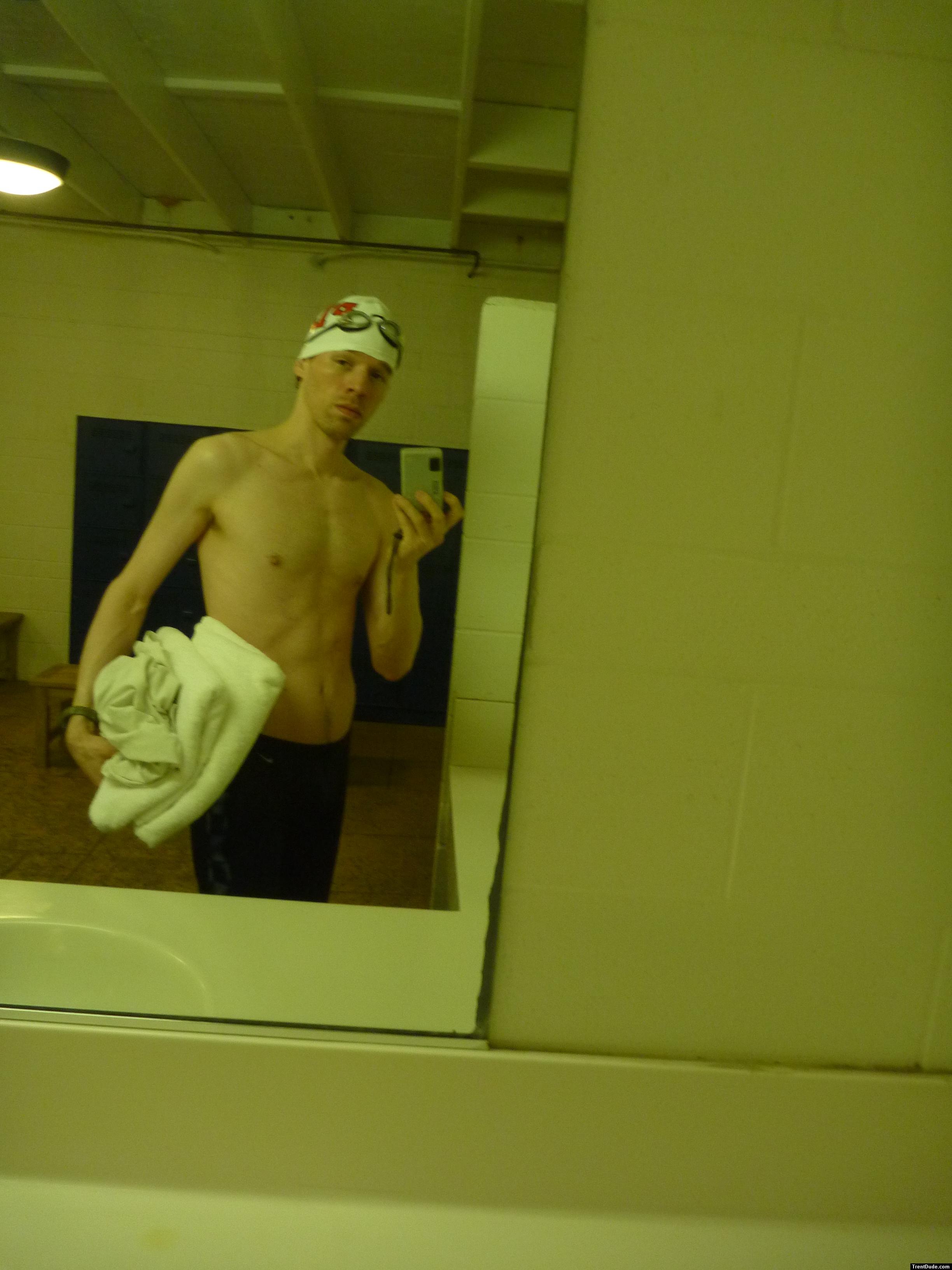 Nike swim jammer in the swim locker room