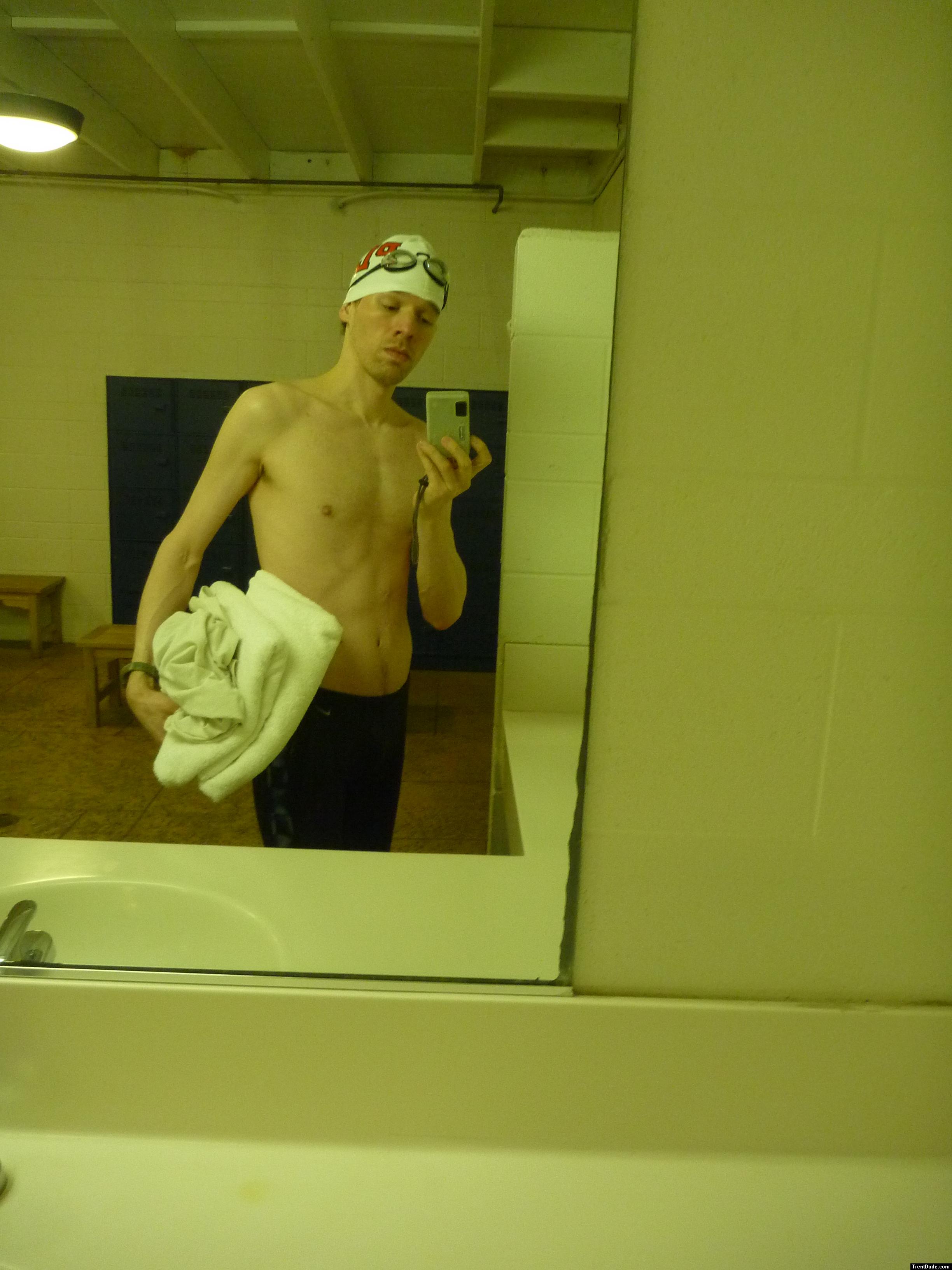 Nike swim jammer in the swim locker room
