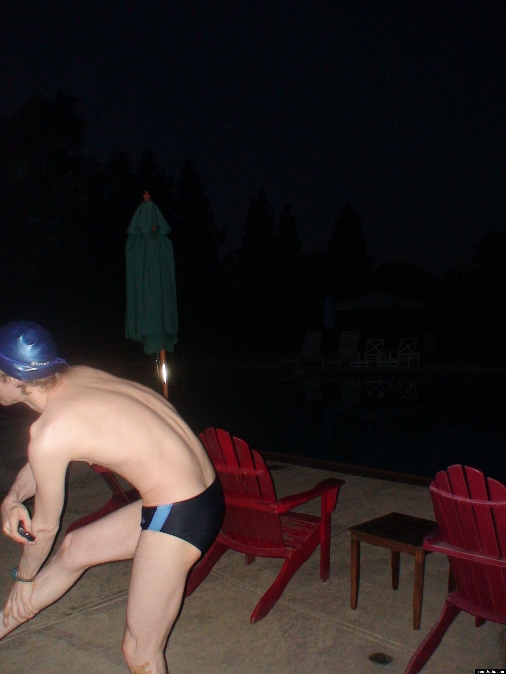 Stretching before a swim (Nike swim brief)