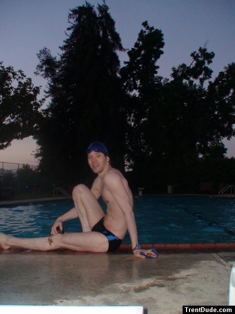 Leg muscles, sitting in a Nike swim brief (best)