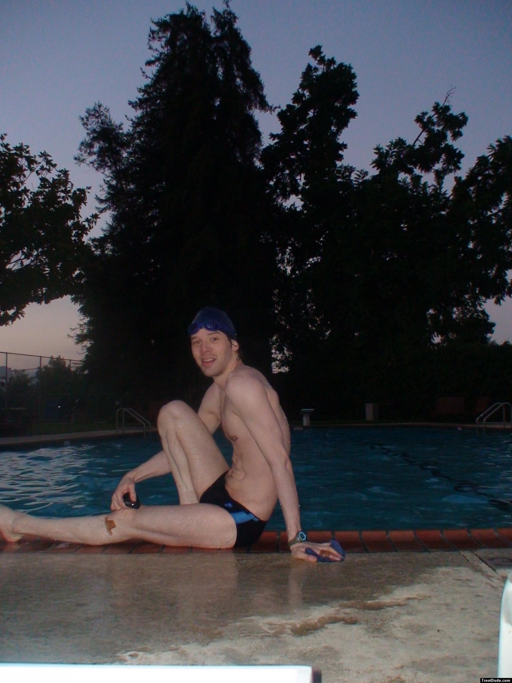 Leg muscles, sitting in a Nike swim brief (best)