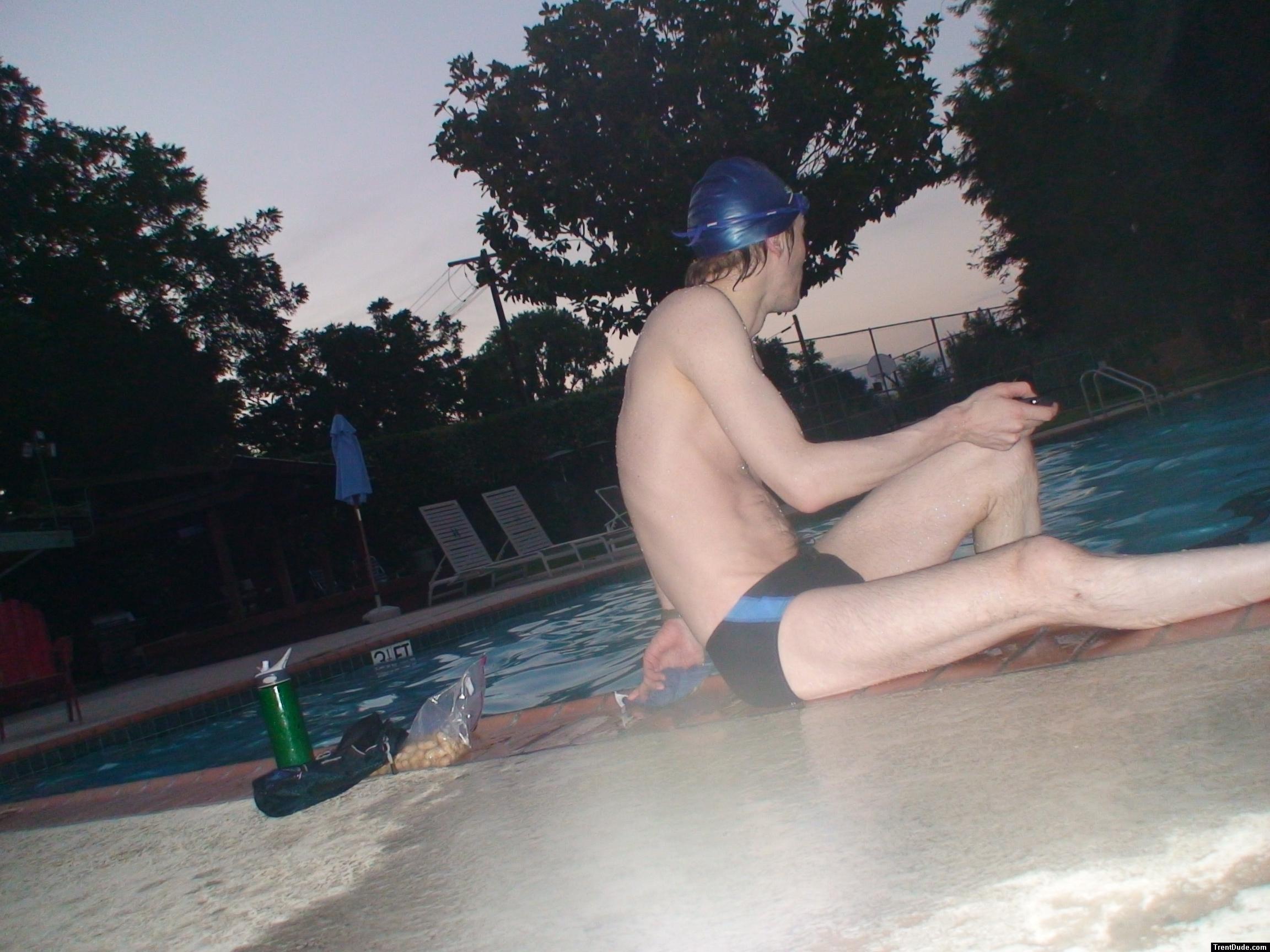 Sitting down next to the pool after a swim (best)