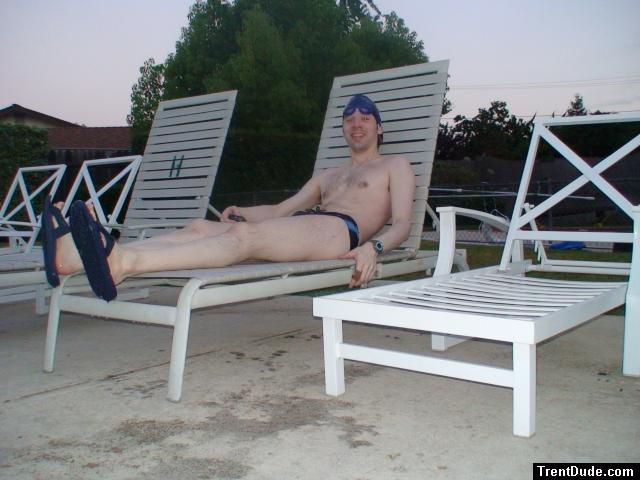 Relaxing in a speedo at the pool after a long swim