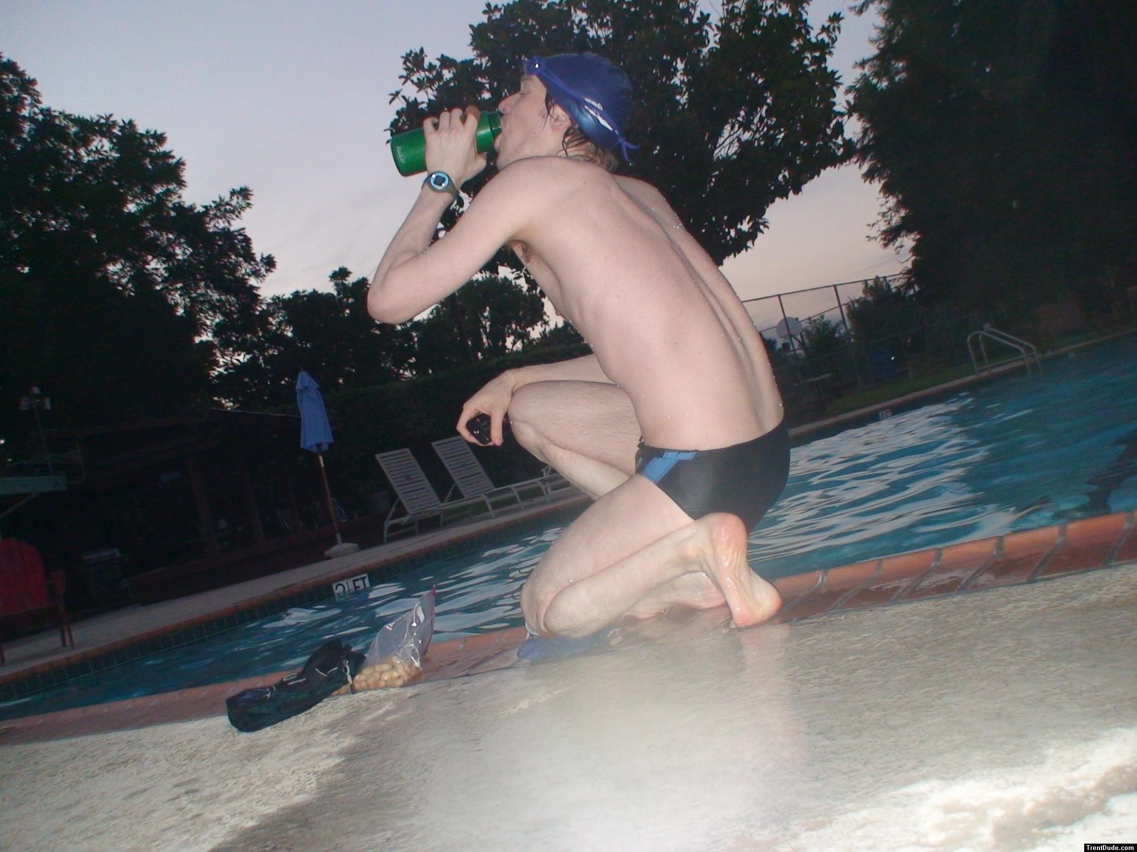 Drinking a smoothie after a swim (feet)