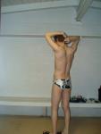 White polka dot/cow print water polo speedo (rear)