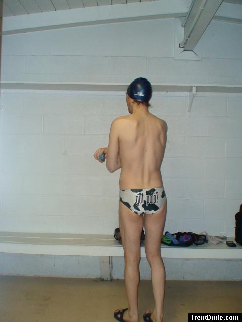 White polka dot speedo ("Got polo?" written on back)