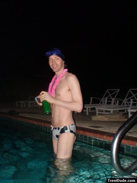 White polka dot cow print water polo speedo, from Argonswim.com (size 26) (pouch) (bulge)