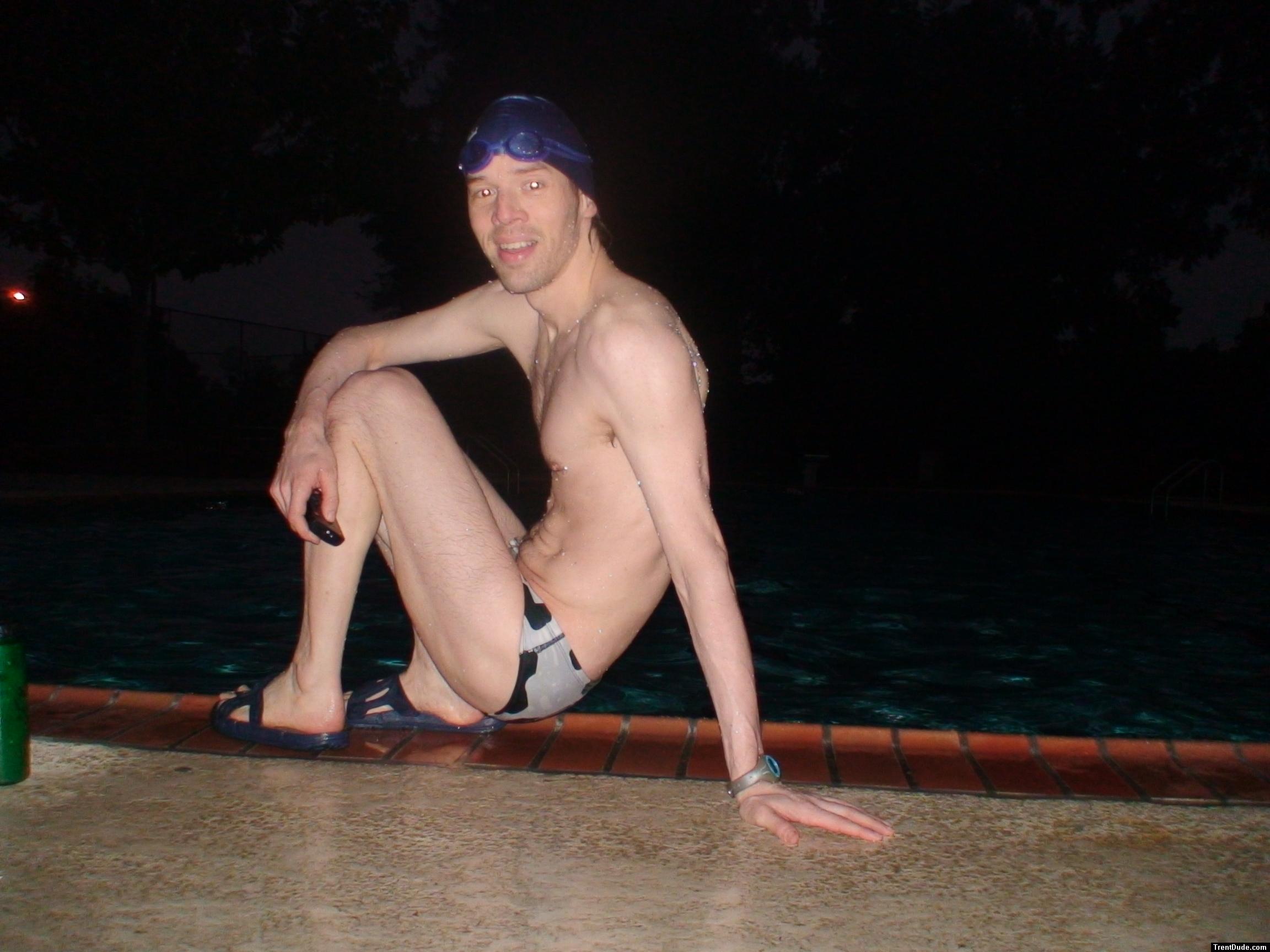 White polka dot cow speedo, from Argonswim.com (size 26)