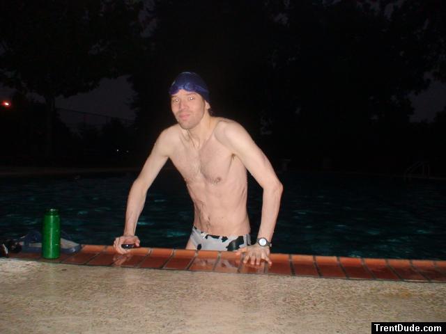 White polka dot cow  water polo speedo, from Argonswim.com  (chest hair)