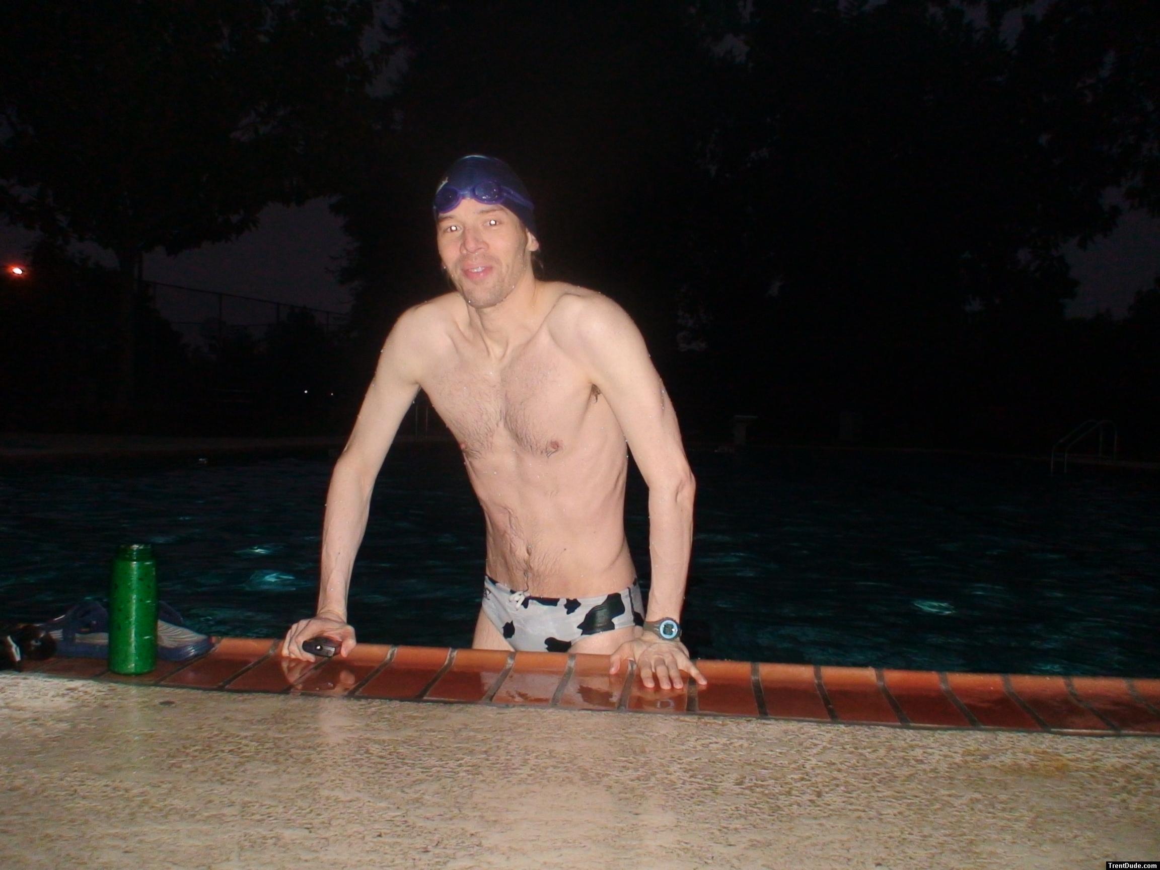 White polka dot cow speedo, from Argonswim.com (chest hair)