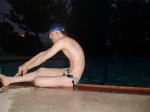 Stretching pool slide in a polka dot/cow print water polo swim brief speedo from Argonswim.com (best) (pouch) (size 26)