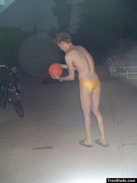 Killing some time before swim practice (yellow speedo) (legs)