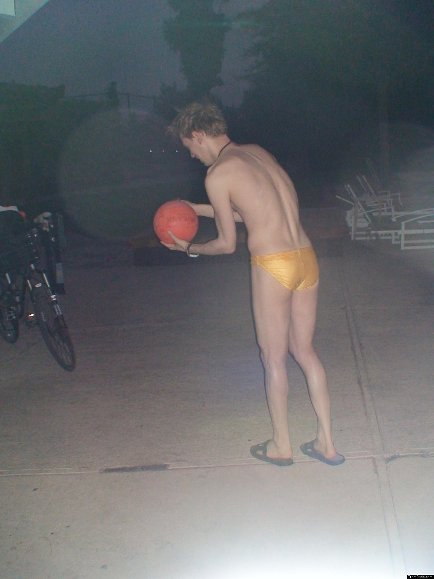 Killing some time before swim practice (yellow speedo) (legs)