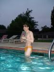 Having some protein drink during a swim