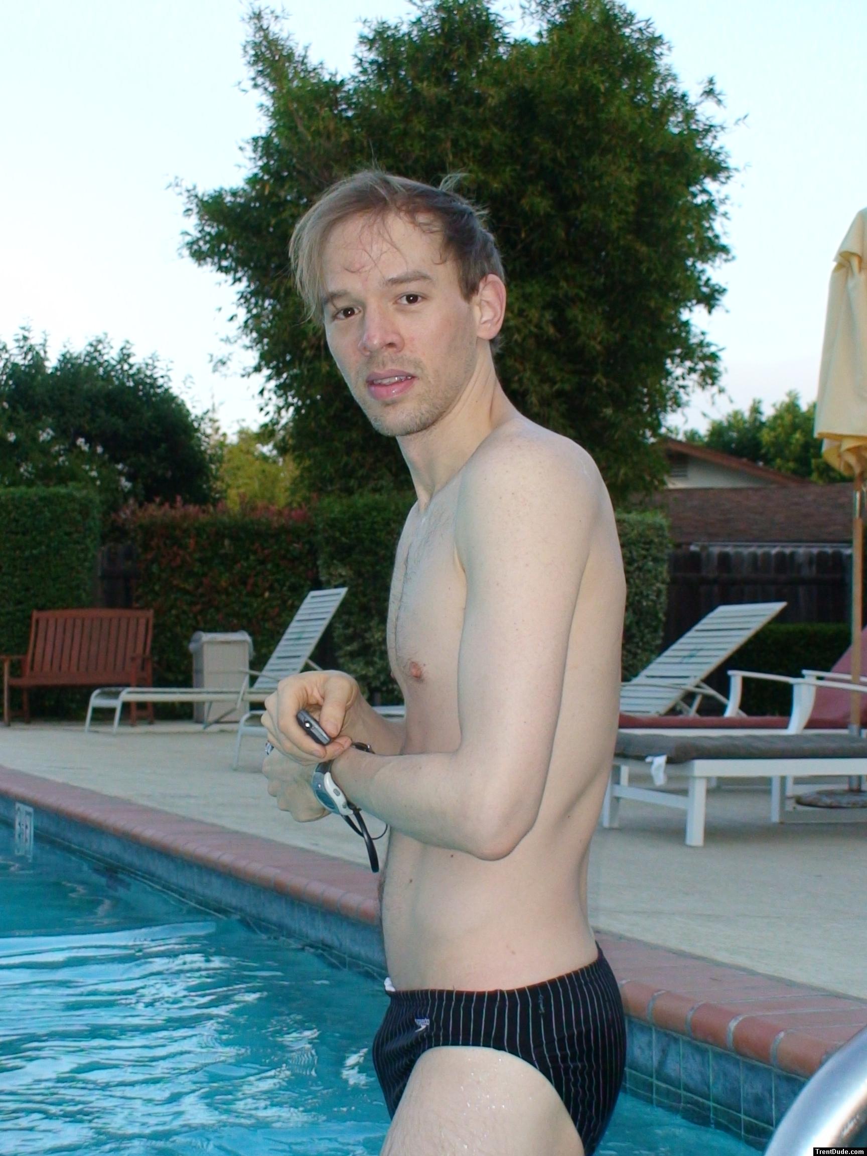 Black speedo with white stripes