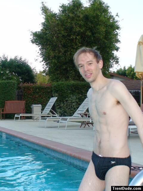 Black speedo with white stripes (bulge)