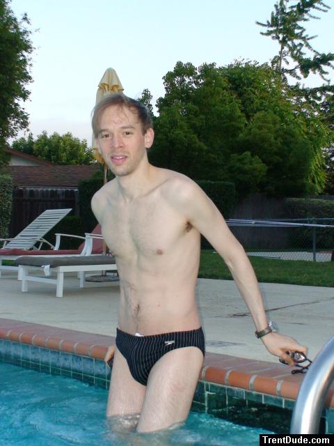 Black speedo with white stripes (bulge)