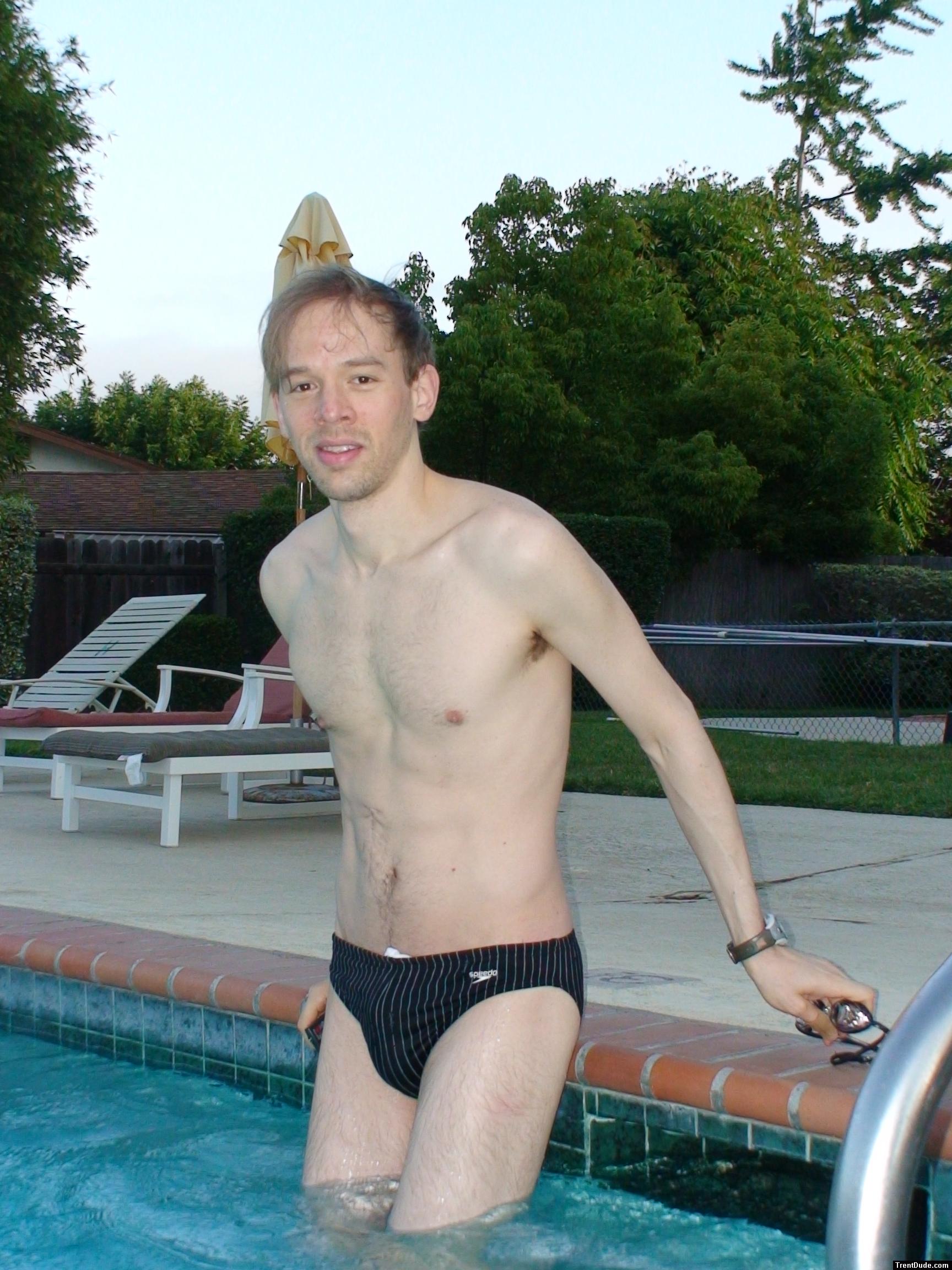 Black speedo with white stripes (bulge)