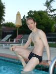 Black speedo with white stripes