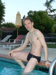 Black speedo with white stripes (bulge)