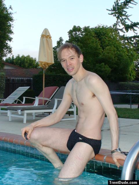 Black speedo with white stripes (bulge)