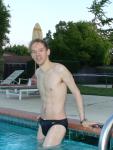 Black speedo with white stripes (bulge)