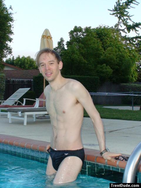 Black speedo with white stripes (bulge)