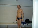 navy blue swim team speedo (it says stone ridge)