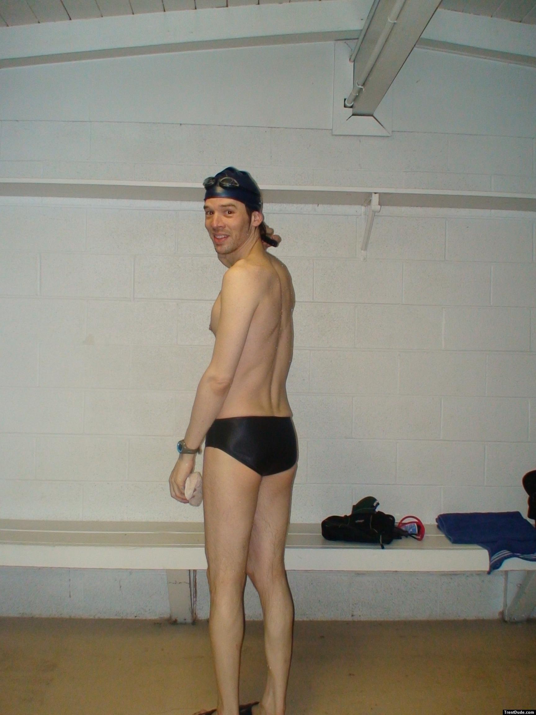 swim team brief in the locker room