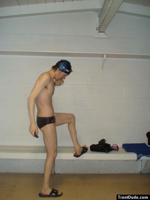 swim team brief in the locker room