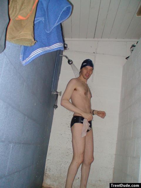 navy blue swim team speedo size 30 in the shower