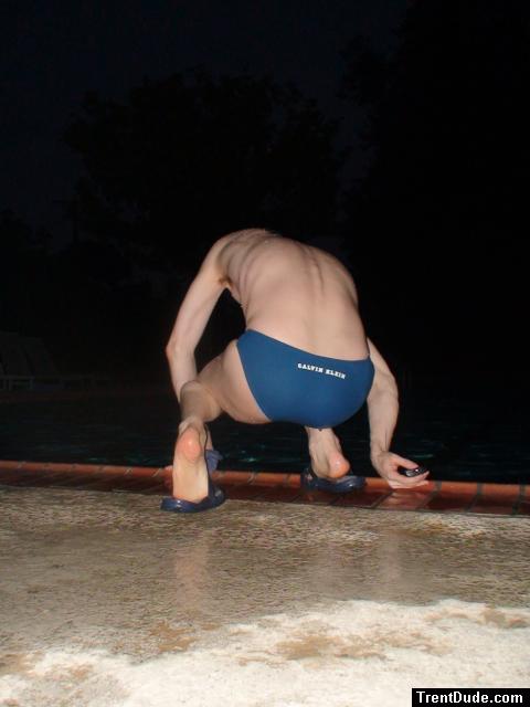 Calvin Klein - Hipster Swim Brief Lagoon/Marina - about to jump in (leg muscles)