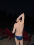 swimmer wearing Calvin Klein - Hipster Swim Brief Color: Lagoon/Marina (rear)