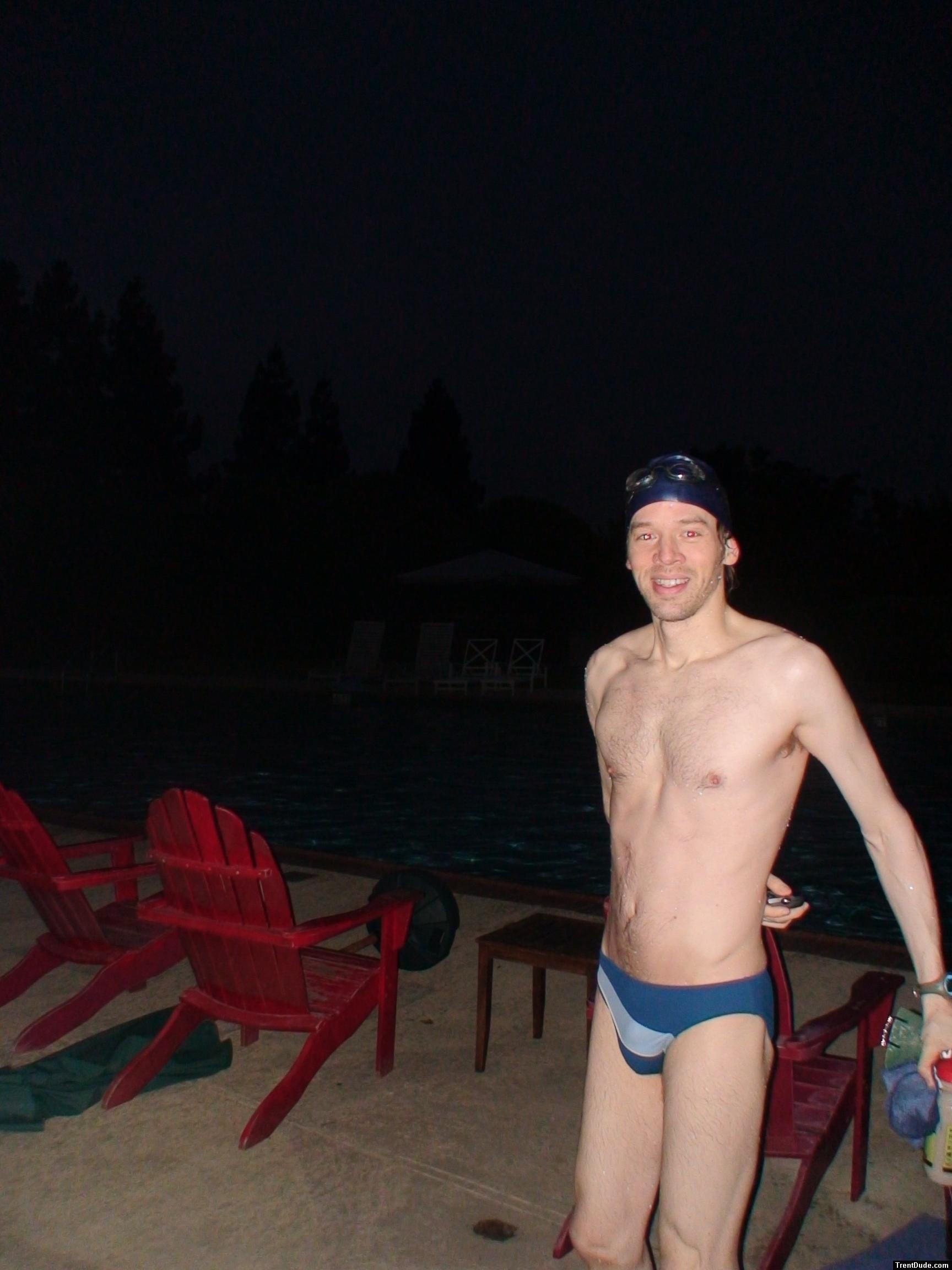 swimmer wearing Calvin Klein - Hipster Swim Brief Color: Lagoon/Marina