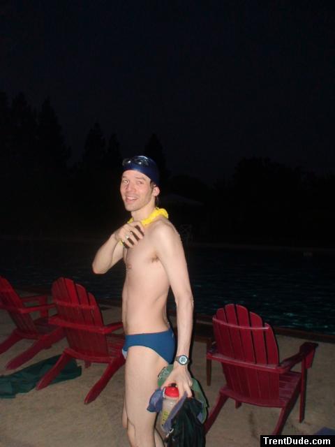 Wearing a lei - Calvin Klein - Hipster Swim Brief Color: Lagoon/Marina Size: S