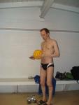 In the locker room about to play water polo
