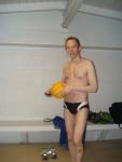 In the locker room about to play water polo