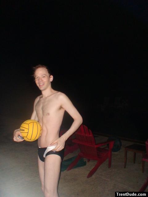 toned swimmer in a speedo holding a water polo ball (smile) (best) (abs visible after doing about 40 sit-ups per day for 1 week)