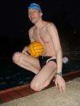 He bikes to the pool (not in the speedo) in order to get about an hour of exercise (feet)