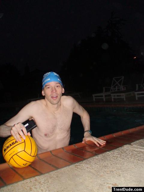 About to climb out of the pool