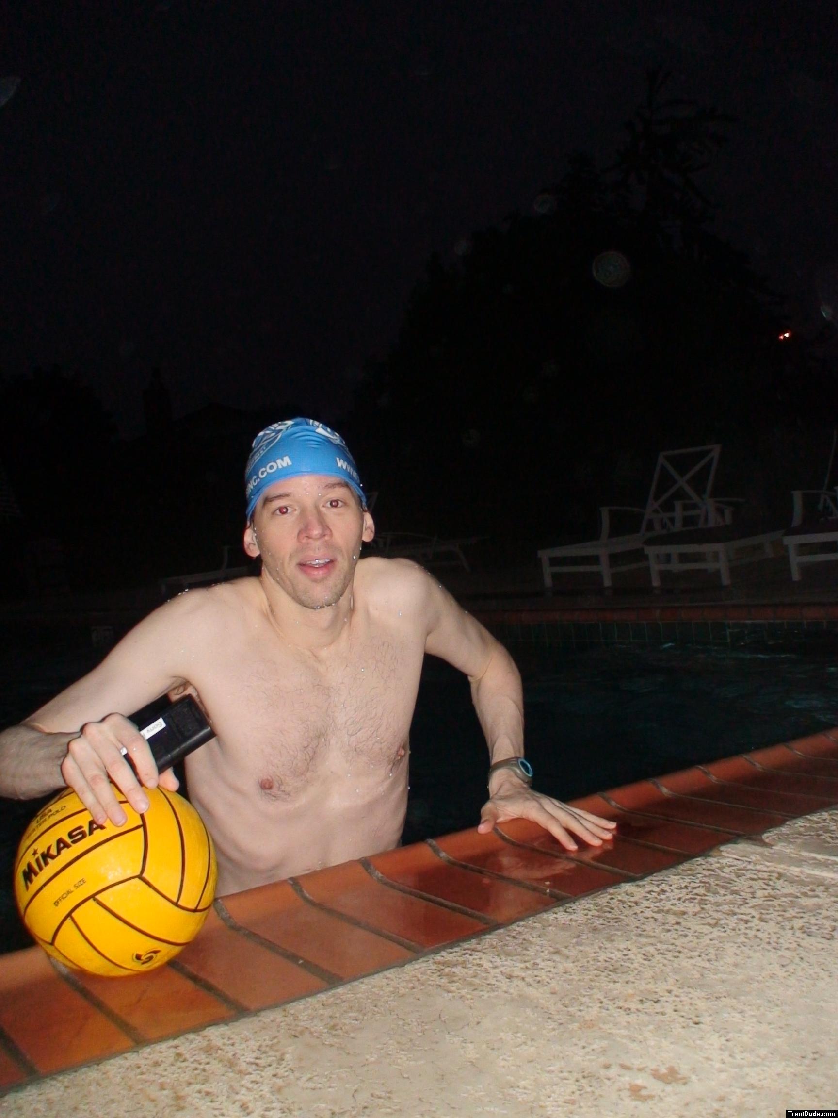 About to climb out of the pool