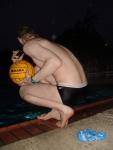 To avoid foot fungus and warts, he makes sure to clean his feet soon after walking around the pool (back, spine)