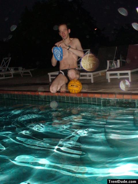 He tries to avoid obesity by getting up early and going to the pool.