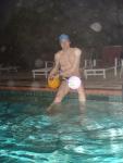 The rain drop covered his speedo