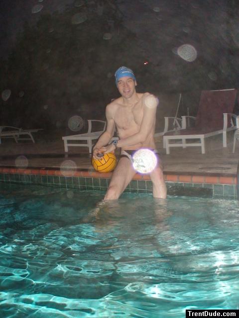 The rain drop covered his speedo