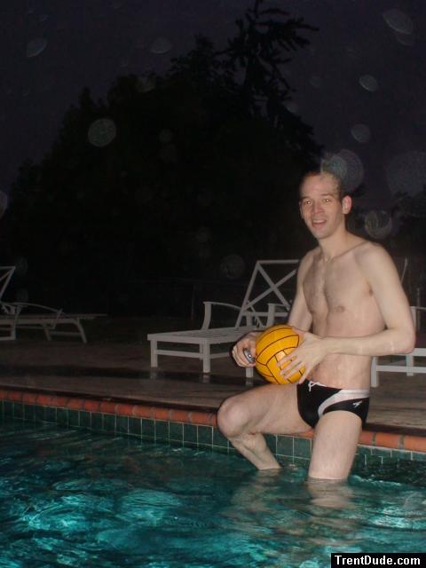 Sitting with a water polo ball