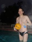 Lauging Waterpolo dude holding a yellow Mikasa ball